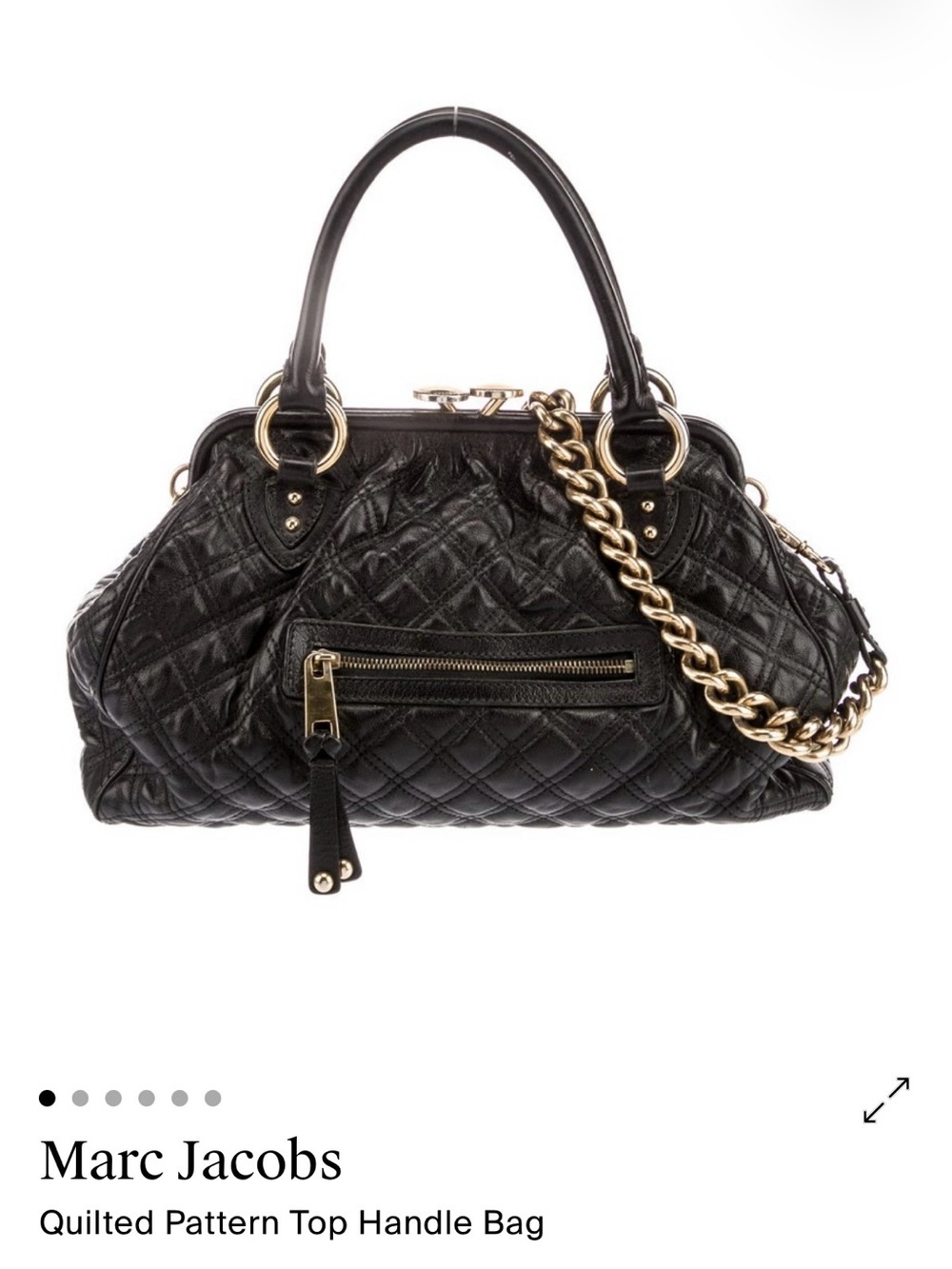 Marc Jacobs Stam Quilted Black Top Handle Bag with Gold Chain